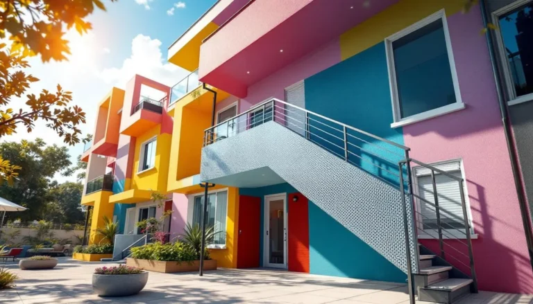 Immeuble résidentiel moderne avec garde-corps conformes aux nouvelles normes de sécurité, illustrant des caractéristiques de durabilité.