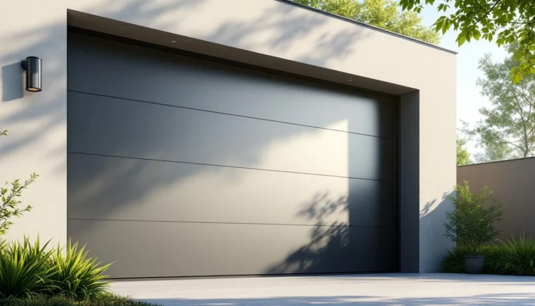 Garage moderne avec une porte sectionnelle en aluminium, mettant en avant l'isolation thermique et la résistance à la chaleur.