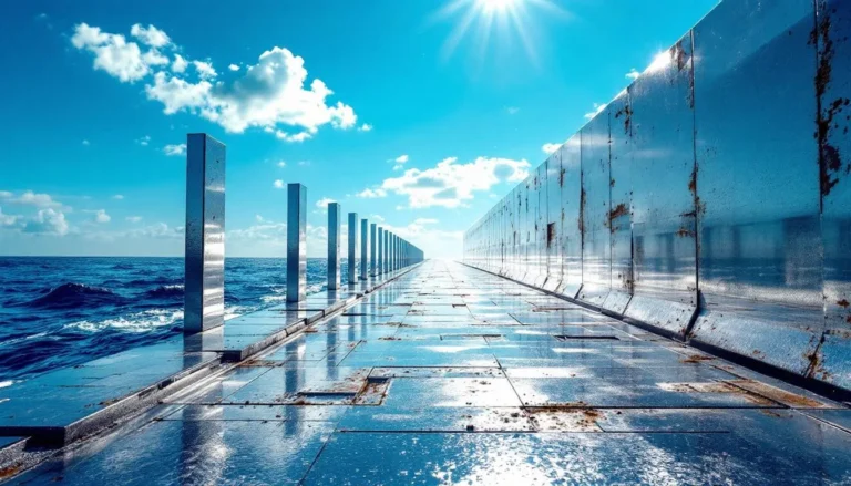 Structure moderne en aluminium exposée à la mer, illustrant la résistance à la corrosion des aménagements métalliques.